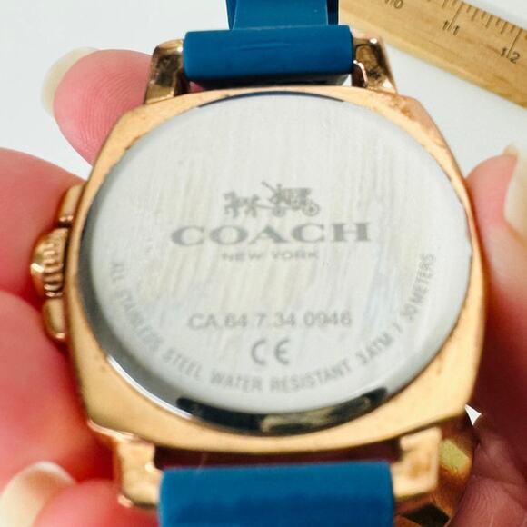 Coach Gold Mini Boyfriend Watch with Signature Blue Rubber Band - Picture 10 of 16
